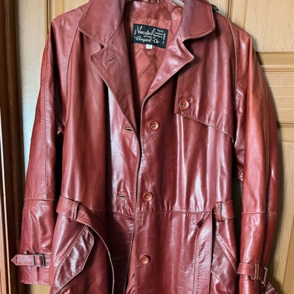 Vintage Leather Trench Coat Size 12